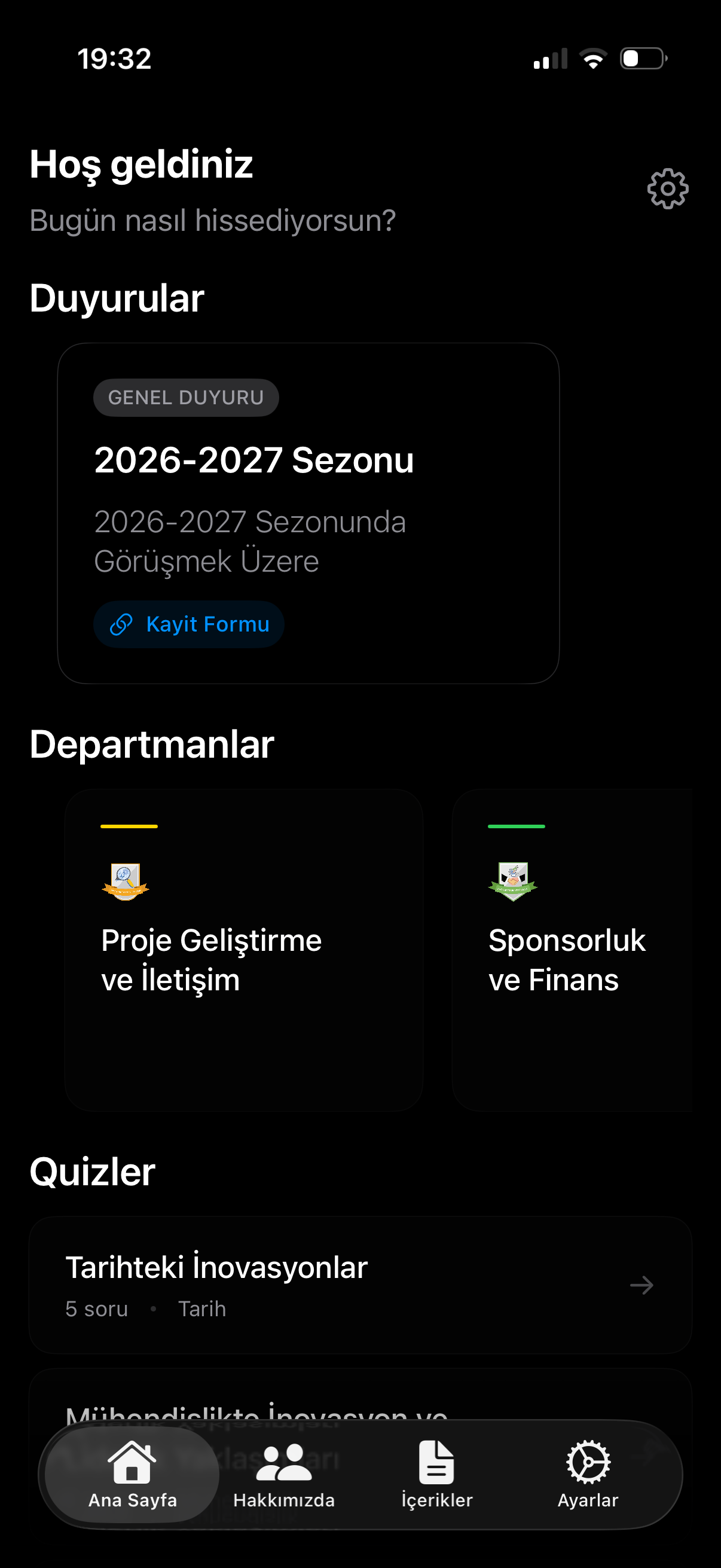 Ana Ekran ve Duyurular